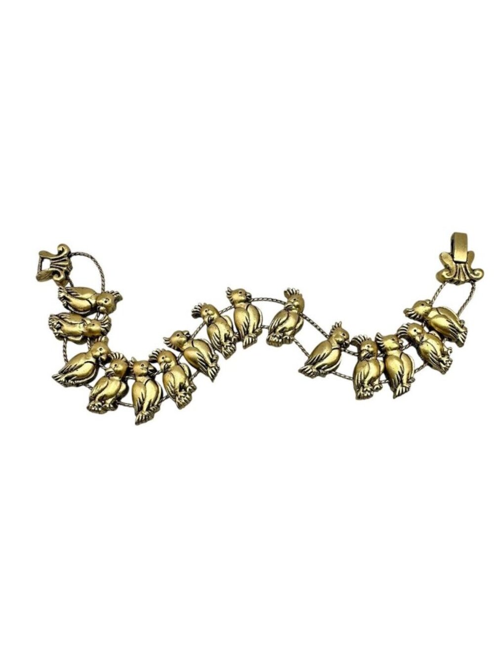 Vintage Tropical Parrot Bird Slide Charm Bracelet Gold Tone NOS